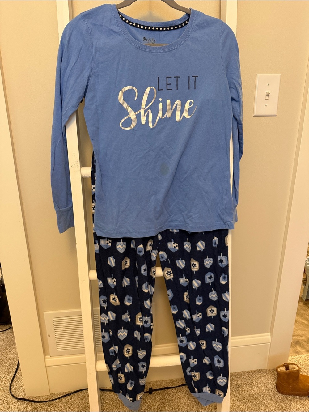 Let It Shine Blue Long-Sleeve Hanukkah Pajama Set